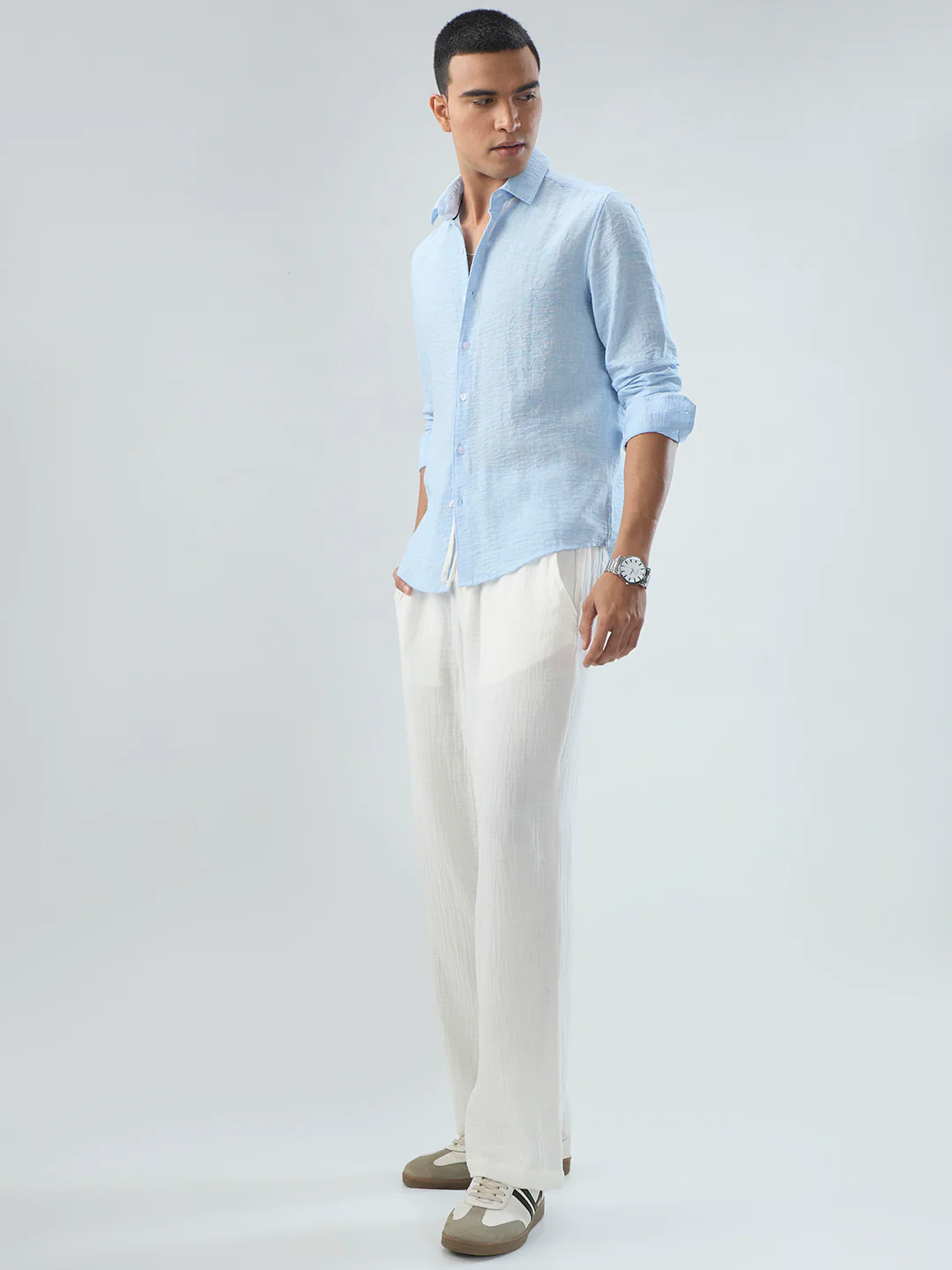 Minimal Soft Blue Everyday Textured Shirt - Image 7
