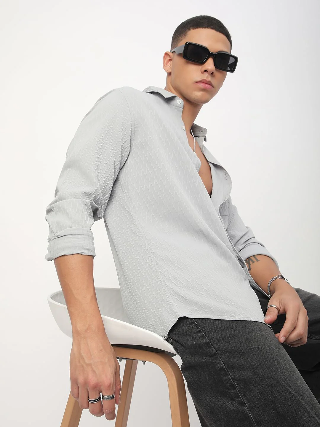 Minimalist Cloud Grey Textured Shirt - Image 4