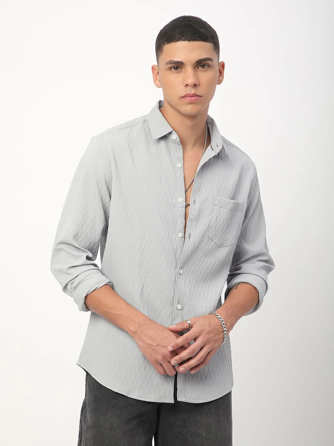 Minimalist Cloud Grey Textured Shirt - Image 5