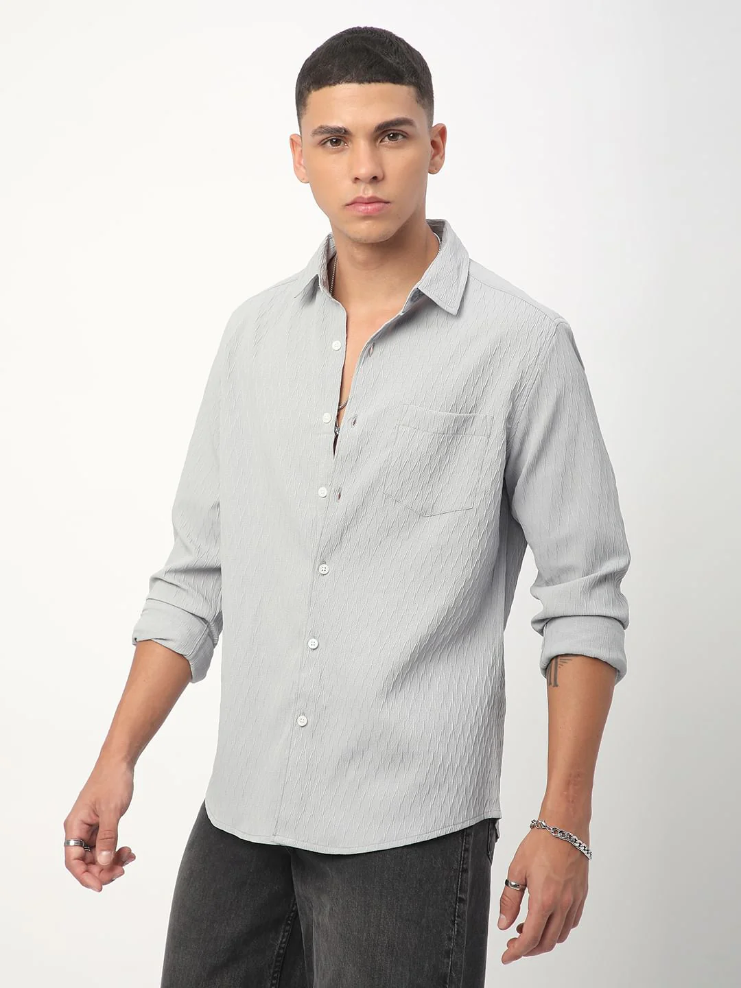 Minimalist Cloud Grey Textured Shirt - Image 6