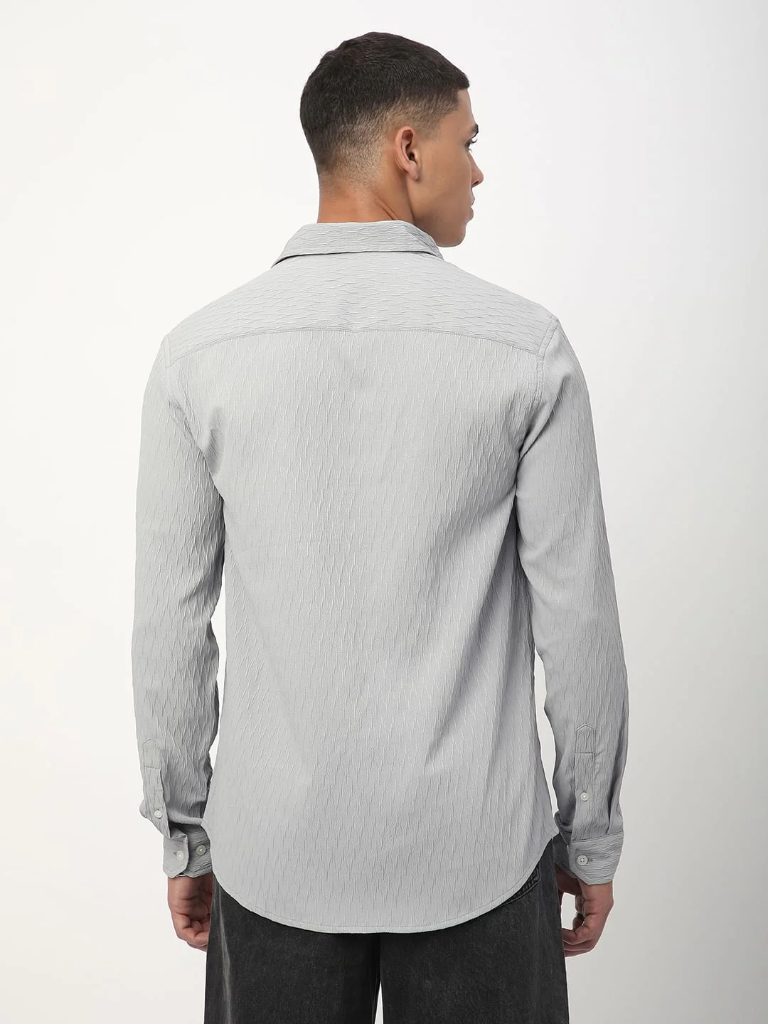 Minimalist Cloud Grey Textured Shirt - Image 8