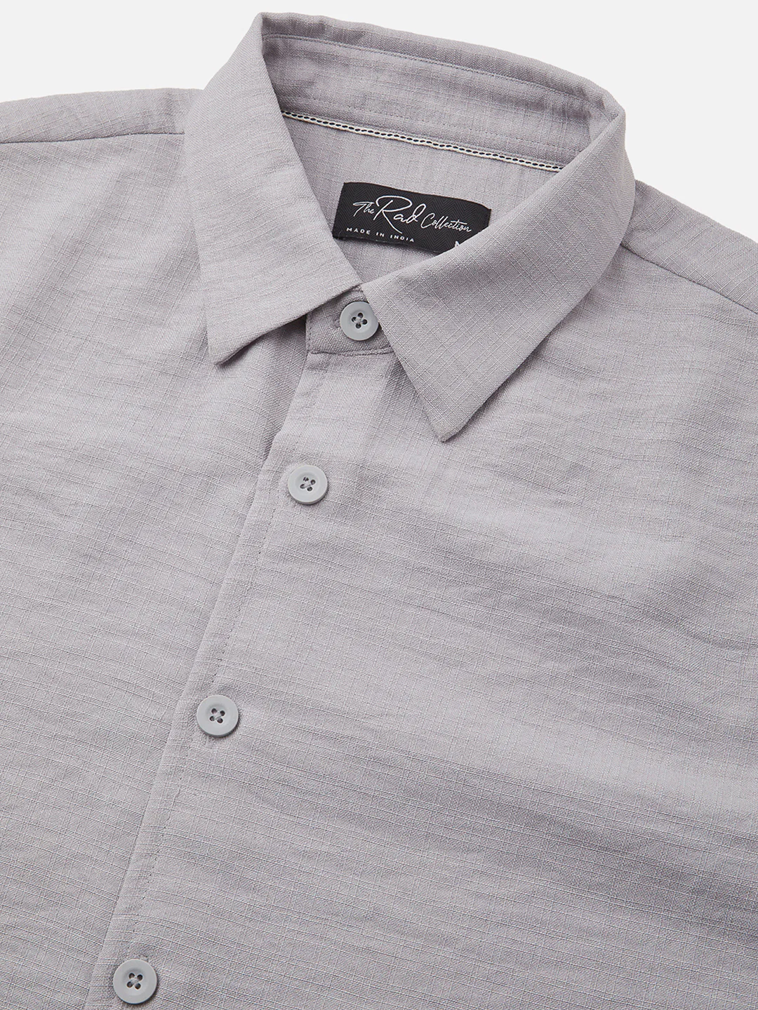 Minimalist Grey Slub Boxy Fit Side Slit Button Crop Shirt - Image 3