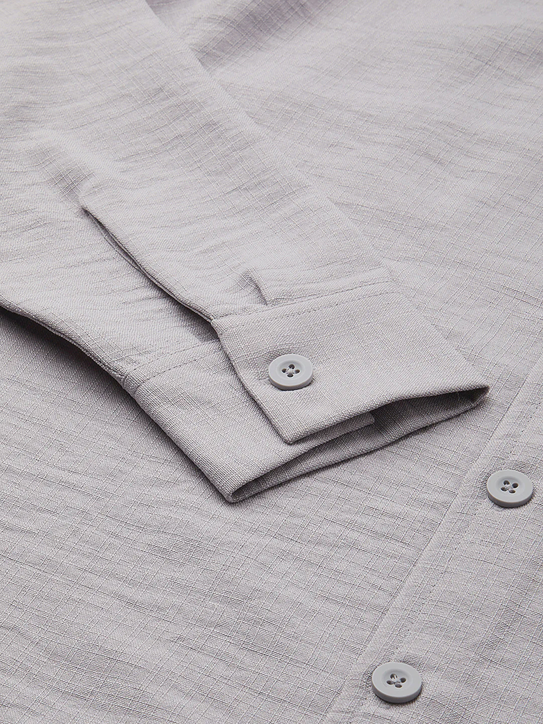 Minimalist Grey Slub Boxy Fit Side Slit Button Crop Shirt - Image 9
