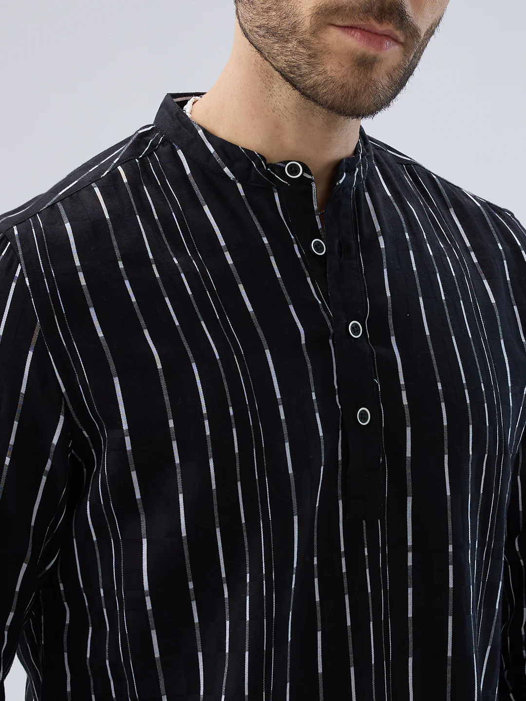 Minimalist Monochrome Vertical Stripes Kurta - Image 3