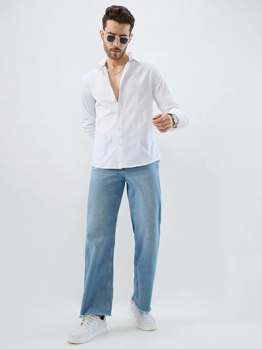 Minimalist Pure White Fine Line Seersucker Stripe Shirt - Image 8