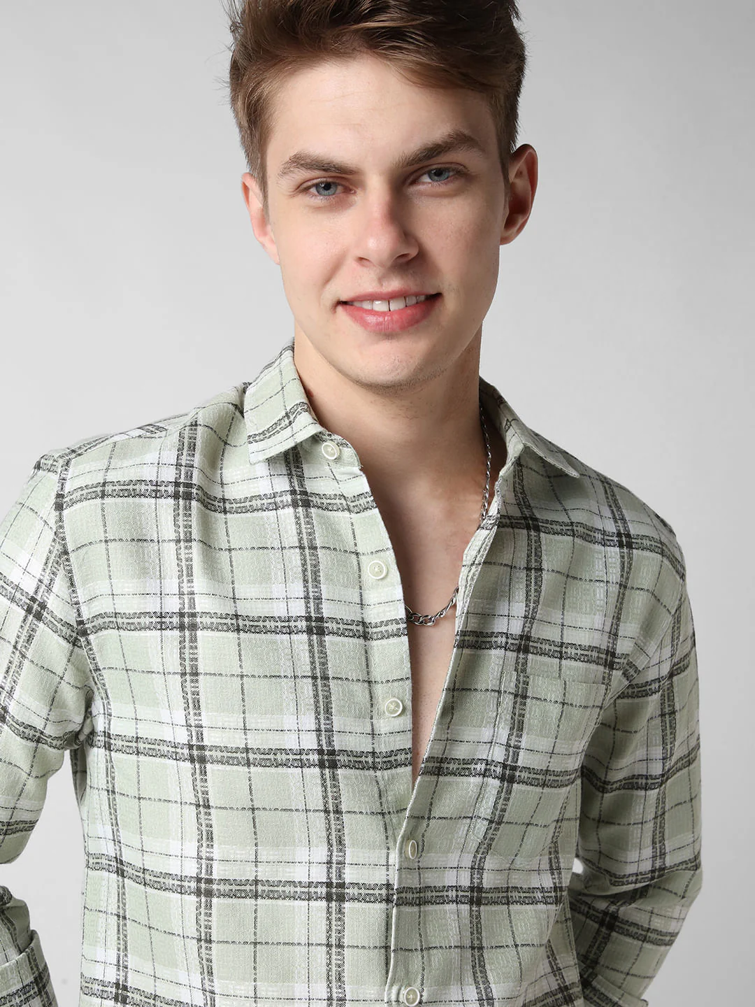 Mint Green & Black Dobby Checkered Shirt - Image 2