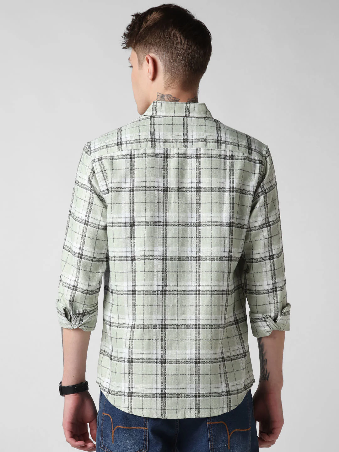 Mint Green & Black Dobby Checkered Shirt - Image 7
