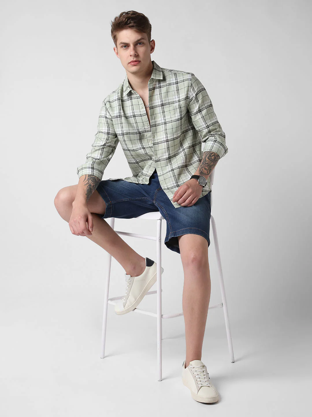 Mint Green & Black Dobby Checkered Shirt - Image 8
