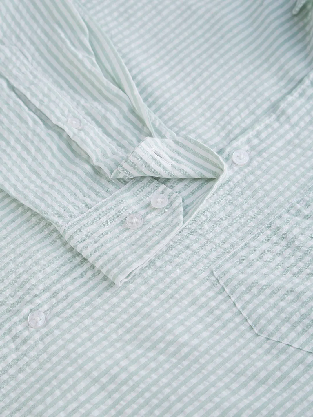 Mint Green Seersucker Striped Shirt - Image 3