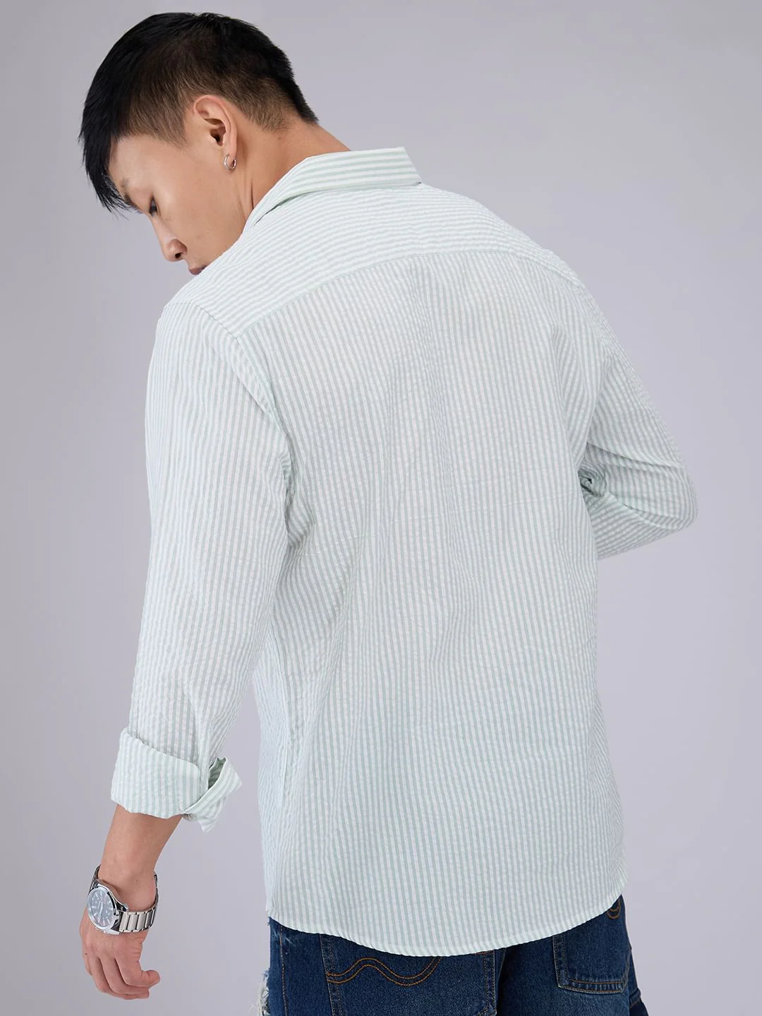 Mint Green Seersucker Striped Shirt - Image 7