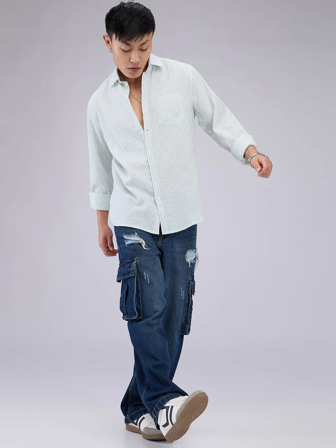 Mint Green Seersucker Striped Shirt - Image 8