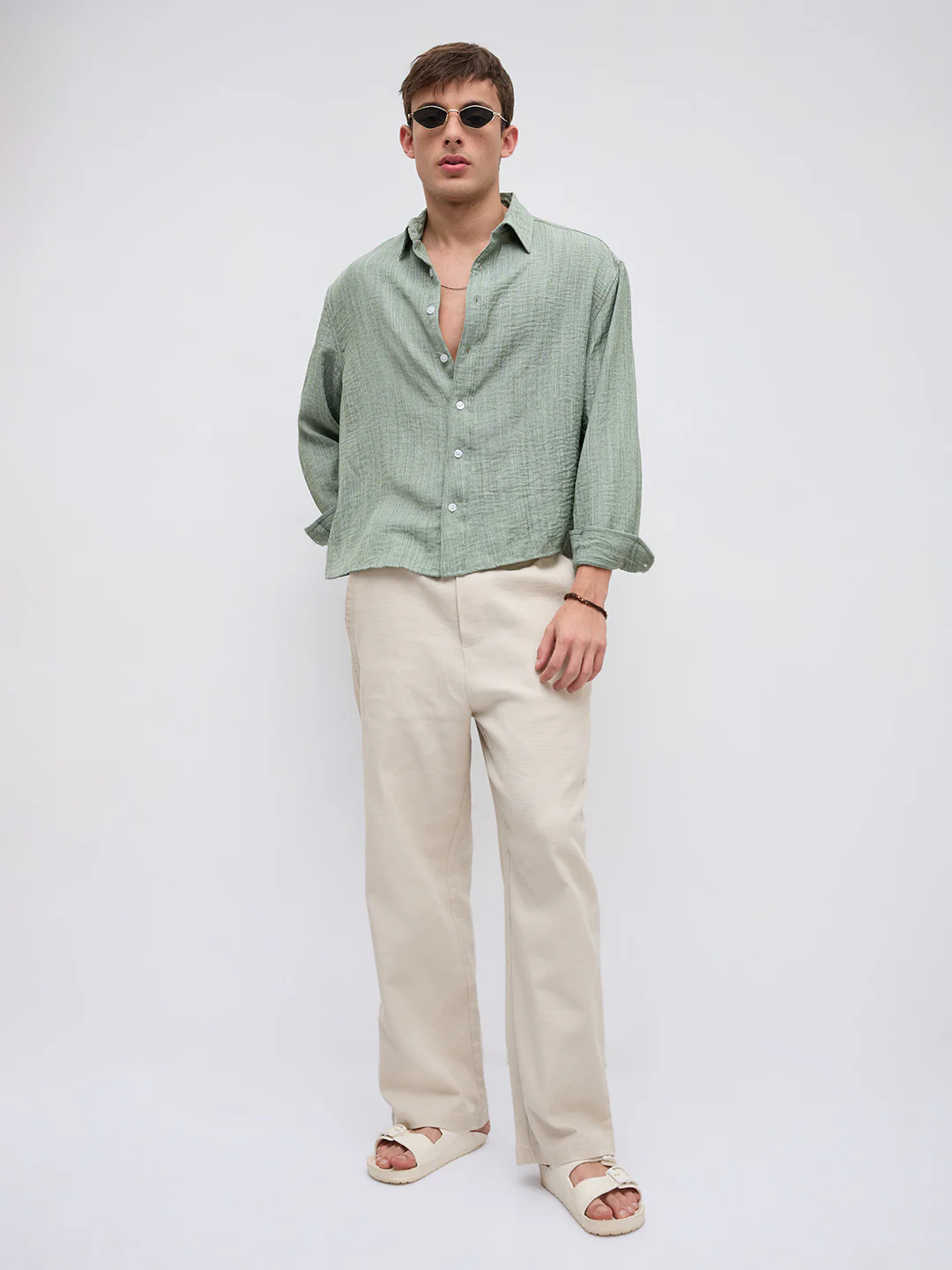 Mint Green Textured Boxy Fit Crop Shirt - Image 8