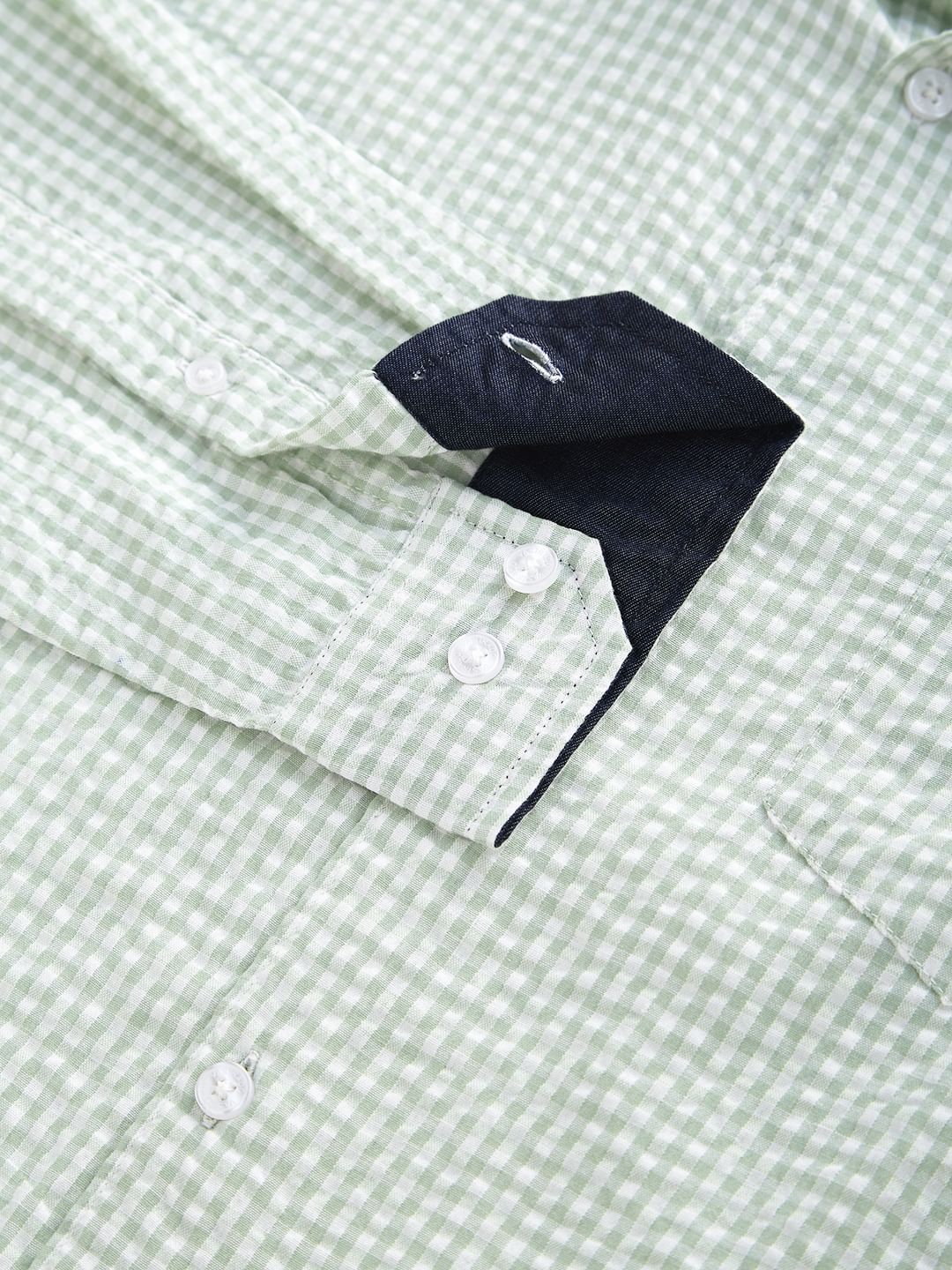 Mint Green Tiny Checkered Seersucker Shirt - Image 3