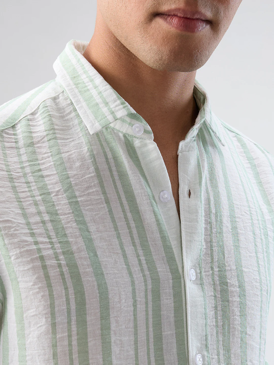 Mint Green & White Vertical Striped Shirt - Image 3