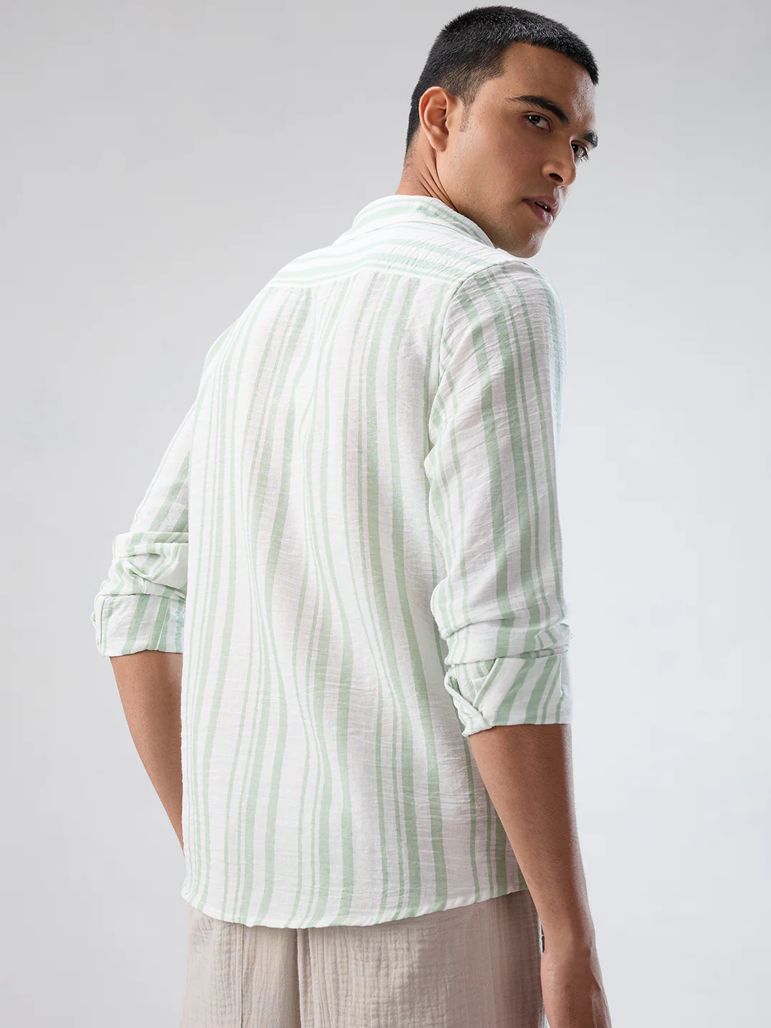 Mint Green & White Vertical Striped Shirt - Image 7