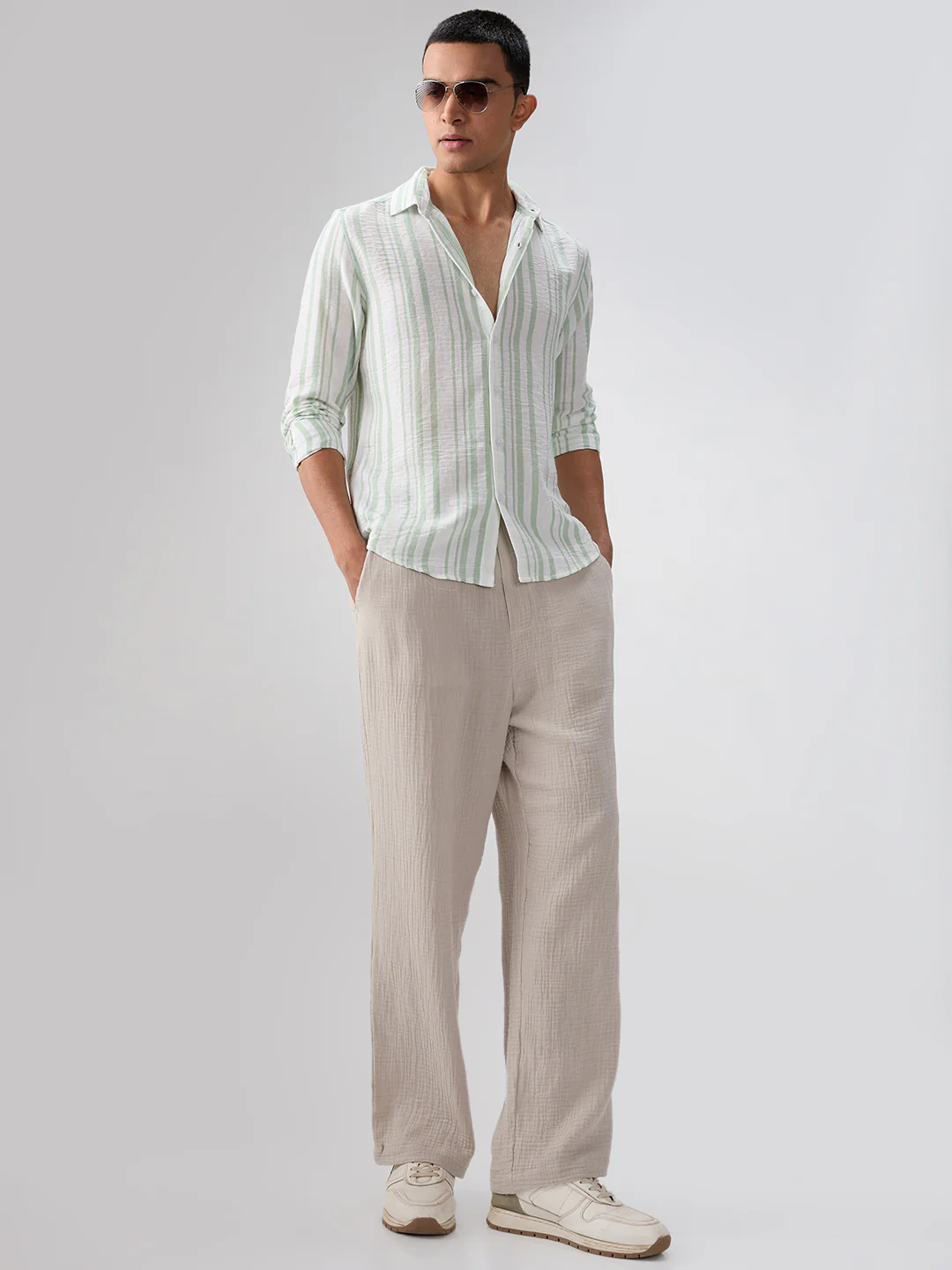 Mint Green & White Vertical Striped Shirt - Image 8