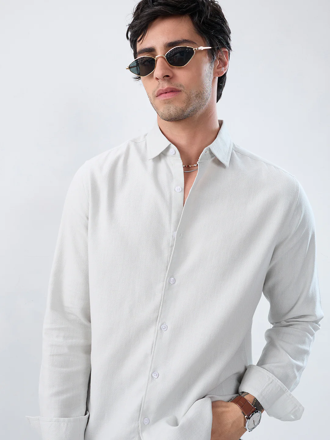Mint Mist Green Micro-Weave Textured Shirt - Image 2