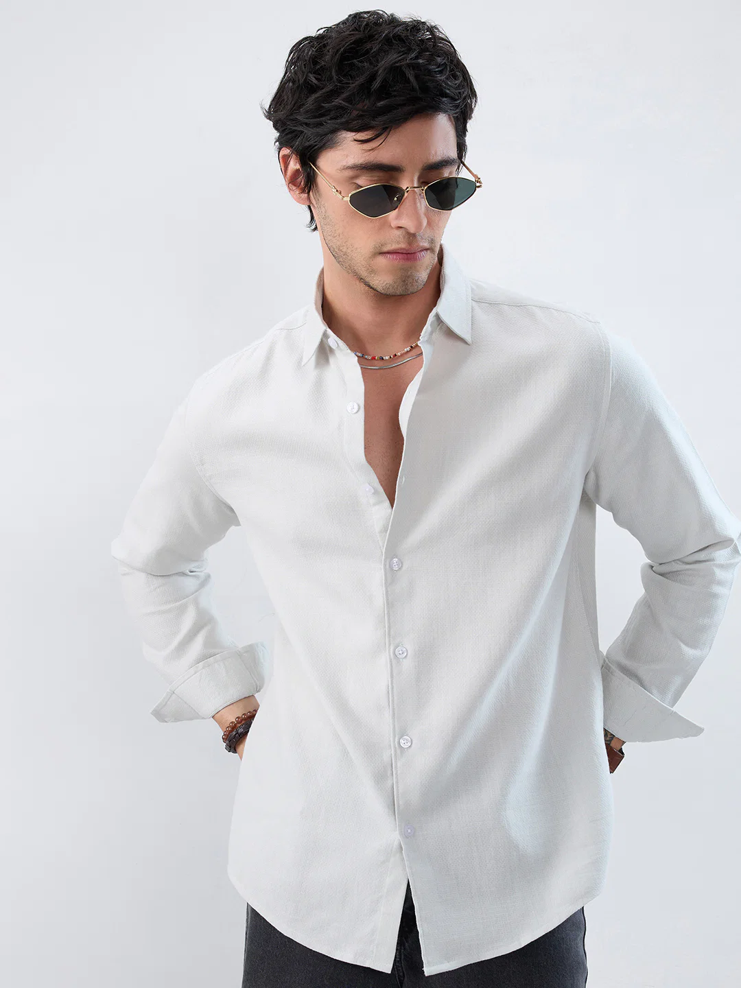 Mint Mist Green Micro-Weave Textured Shirt - Image 4