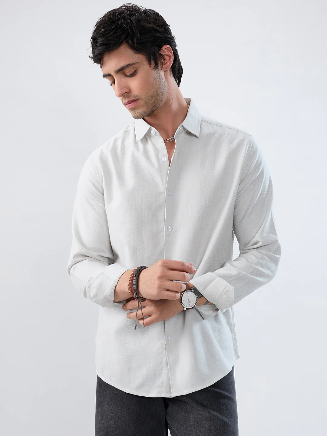 Mint Mist Green Micro-Weave Textured Shirt - Image 5