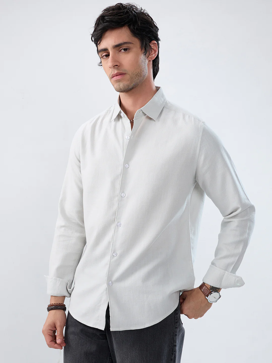 Mint Mist Green Micro-Weave Textured Shirt - Image 6