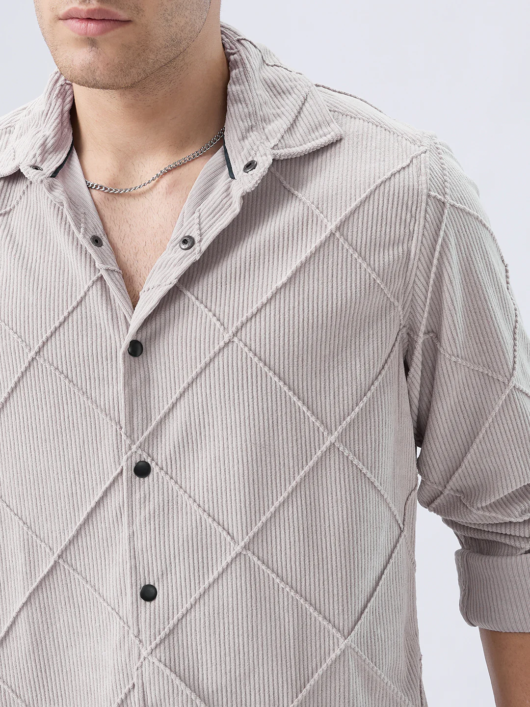 Misty Grey Textured Corduroy Shirt - Image 3