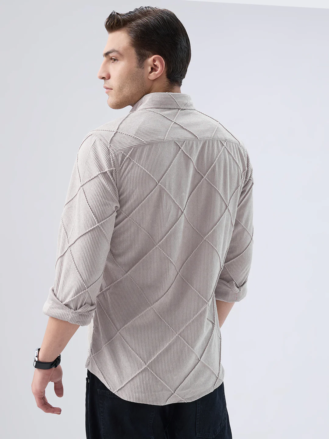 Misty Grey Textured Corduroy Shirt - Image 7