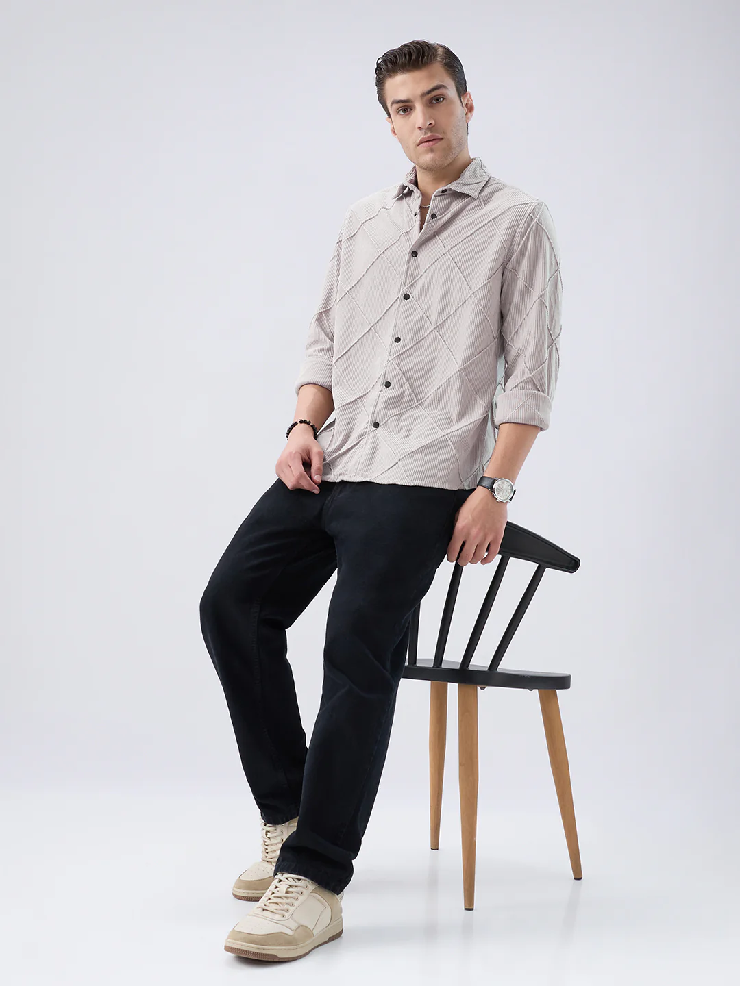 Misty Grey Textured Corduroy Shirt - Image 8