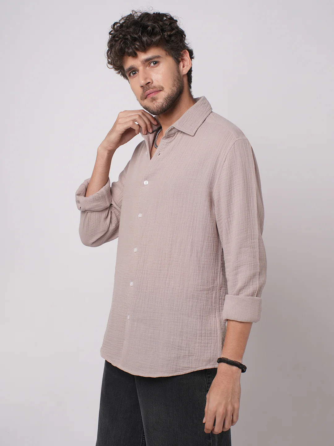 Misty Mauve Double Cloth Crinkled Shirt - Image 5