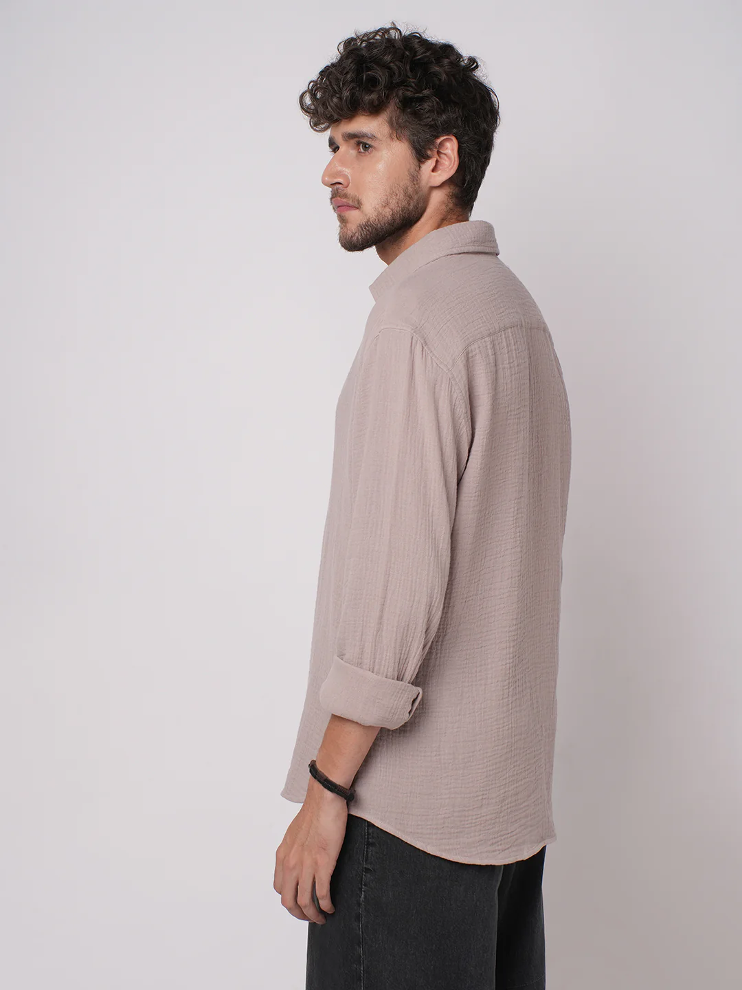 Misty Mauve Double Cloth Crinkled Shirt - Image 6