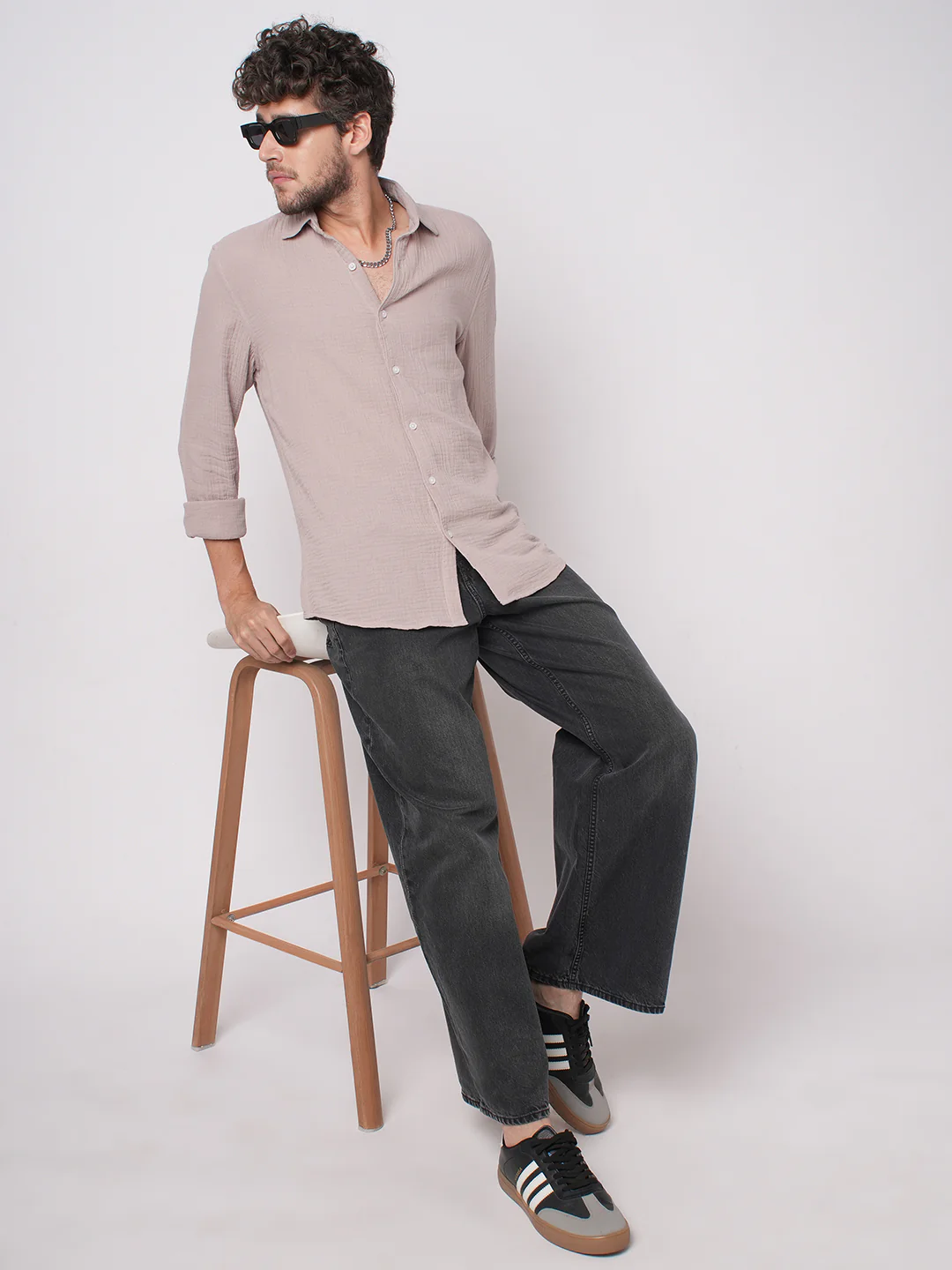 Misty Mauve Double Cloth Crinkled Shirt - Image 7