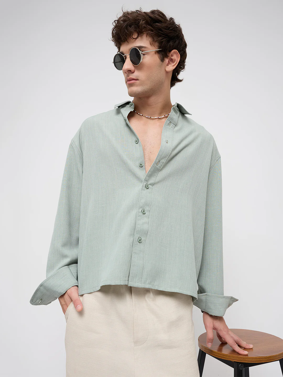 Misty Moss Green Fine Weave Shirt - Image 2