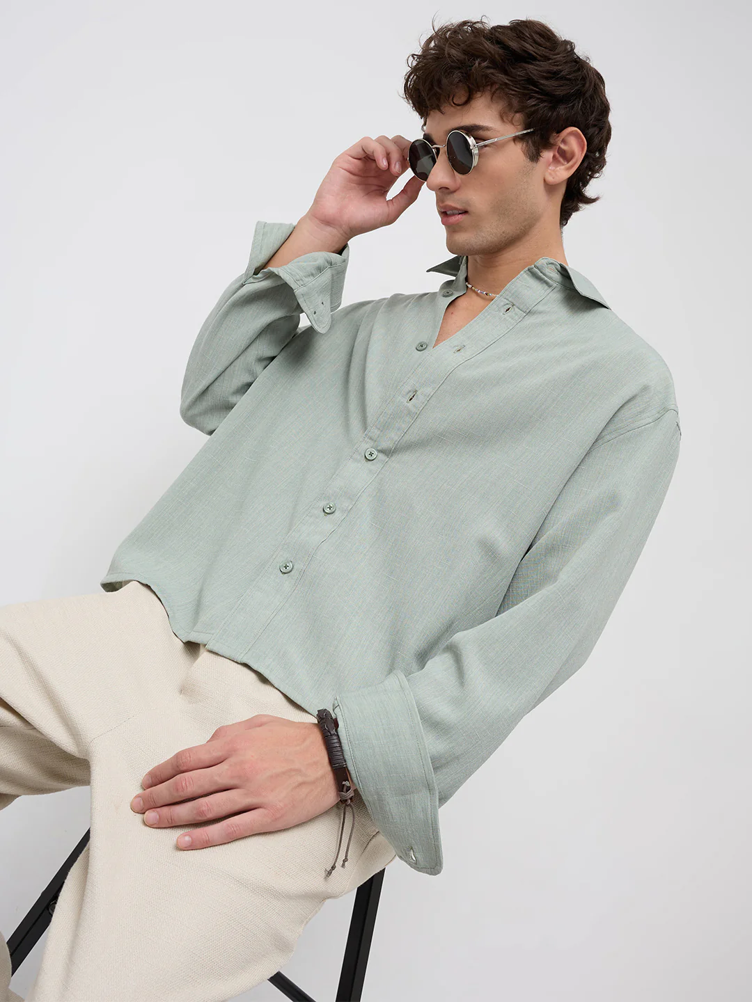 Misty Moss Green Fine Weave Shirt - Image 4