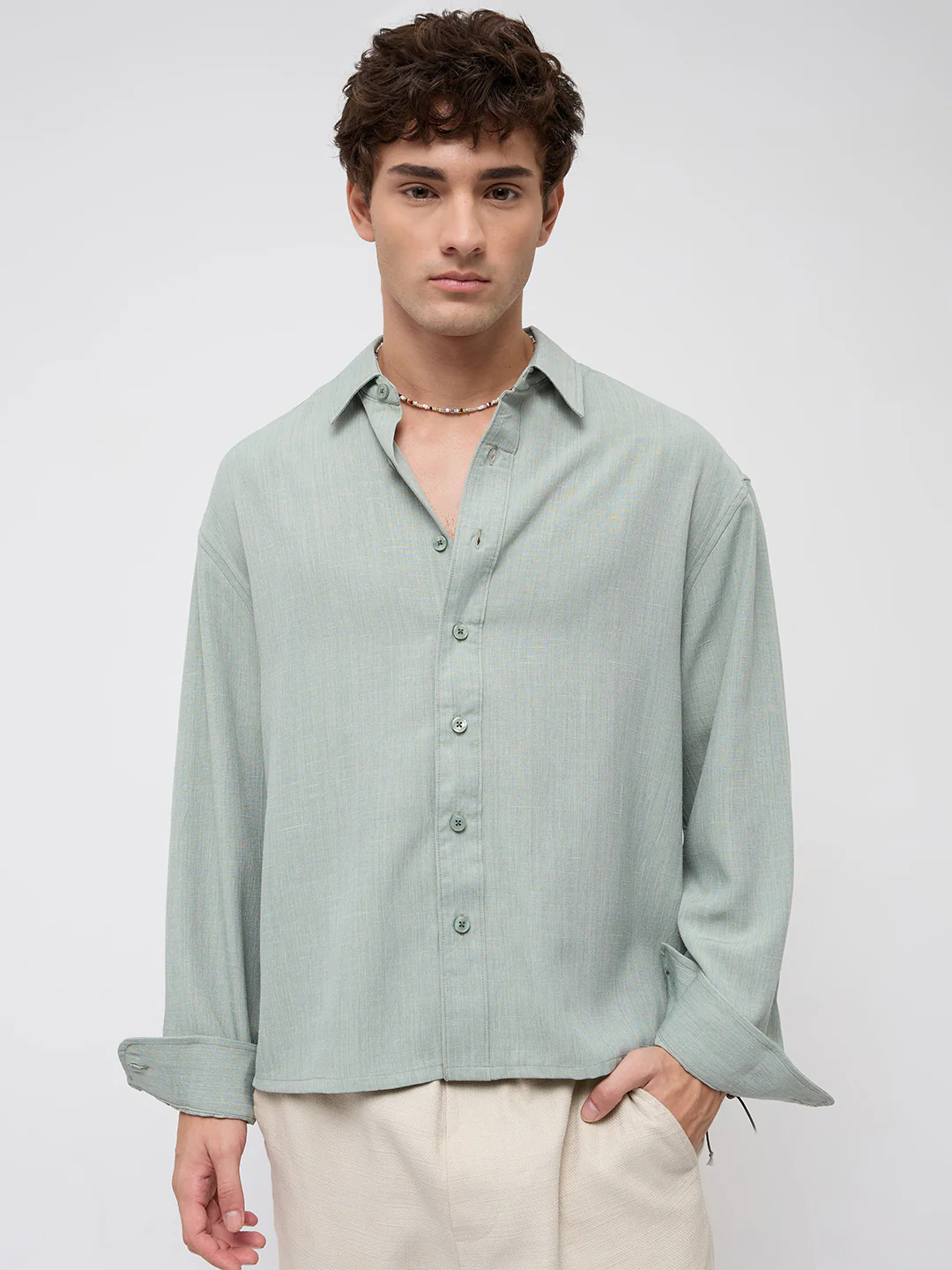 Misty Moss Green Fine Weave Shirt - Image 5