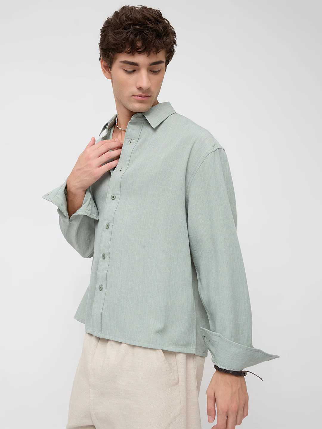 Misty Moss Green Fine Weave Shirt - Image 7