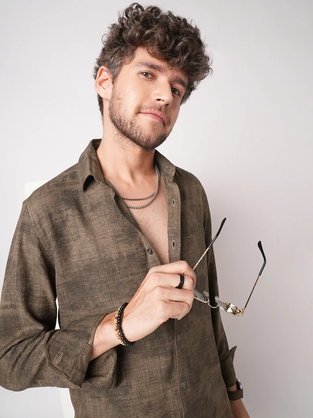 Mocha Brown Rustic Tie & Dye Printed Shirt - Image 2
