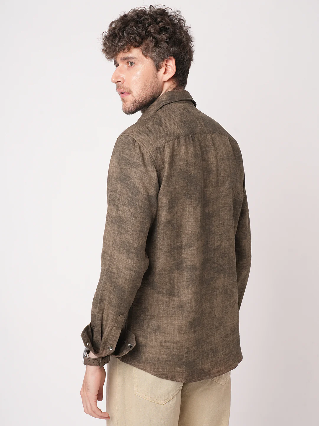 Mocha Brown Rustic Tie & Dye Printed Shirt - Image 7