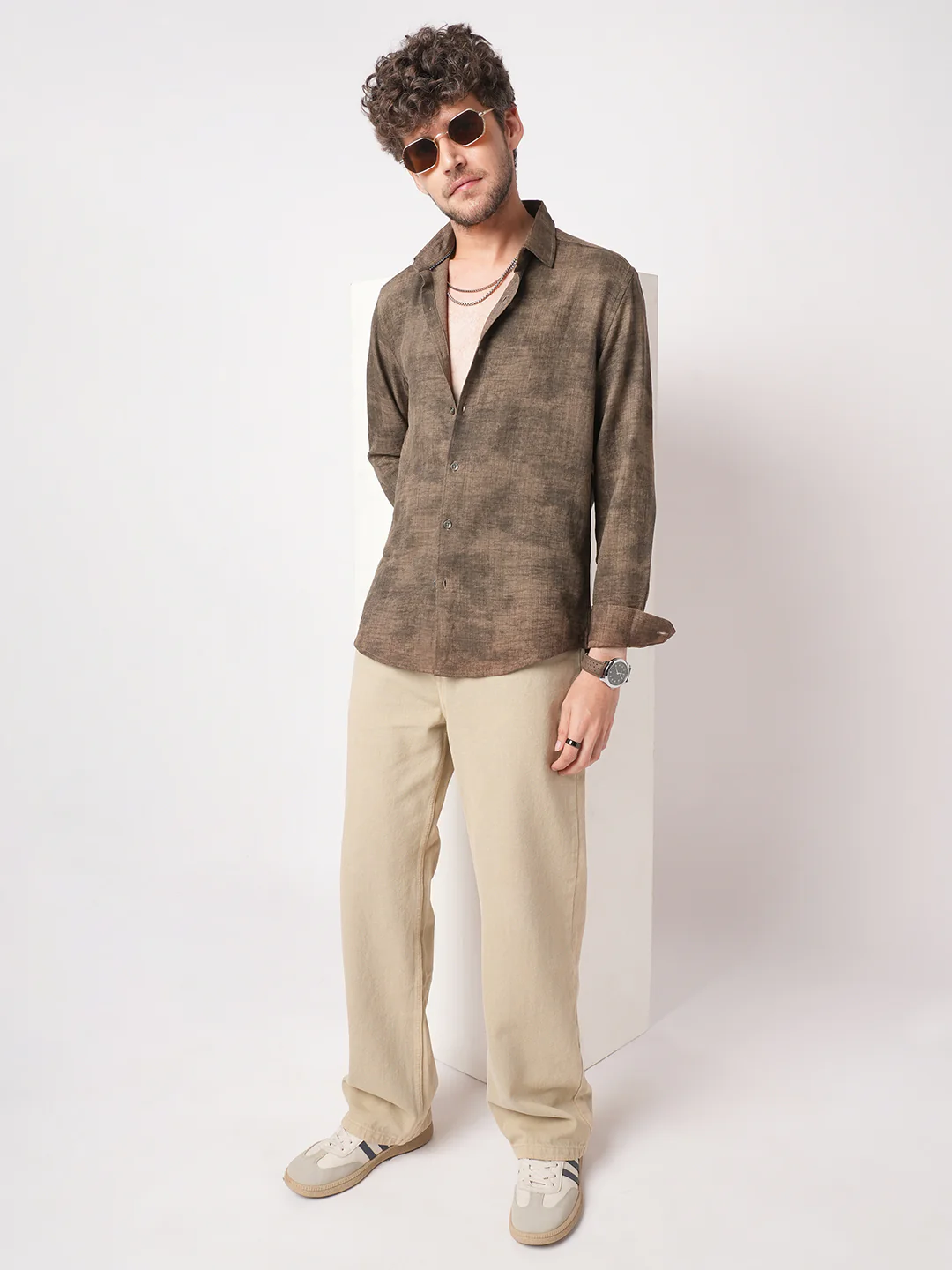 Mocha Brown Rustic Tie & Dye Printed Shirt - Image 8