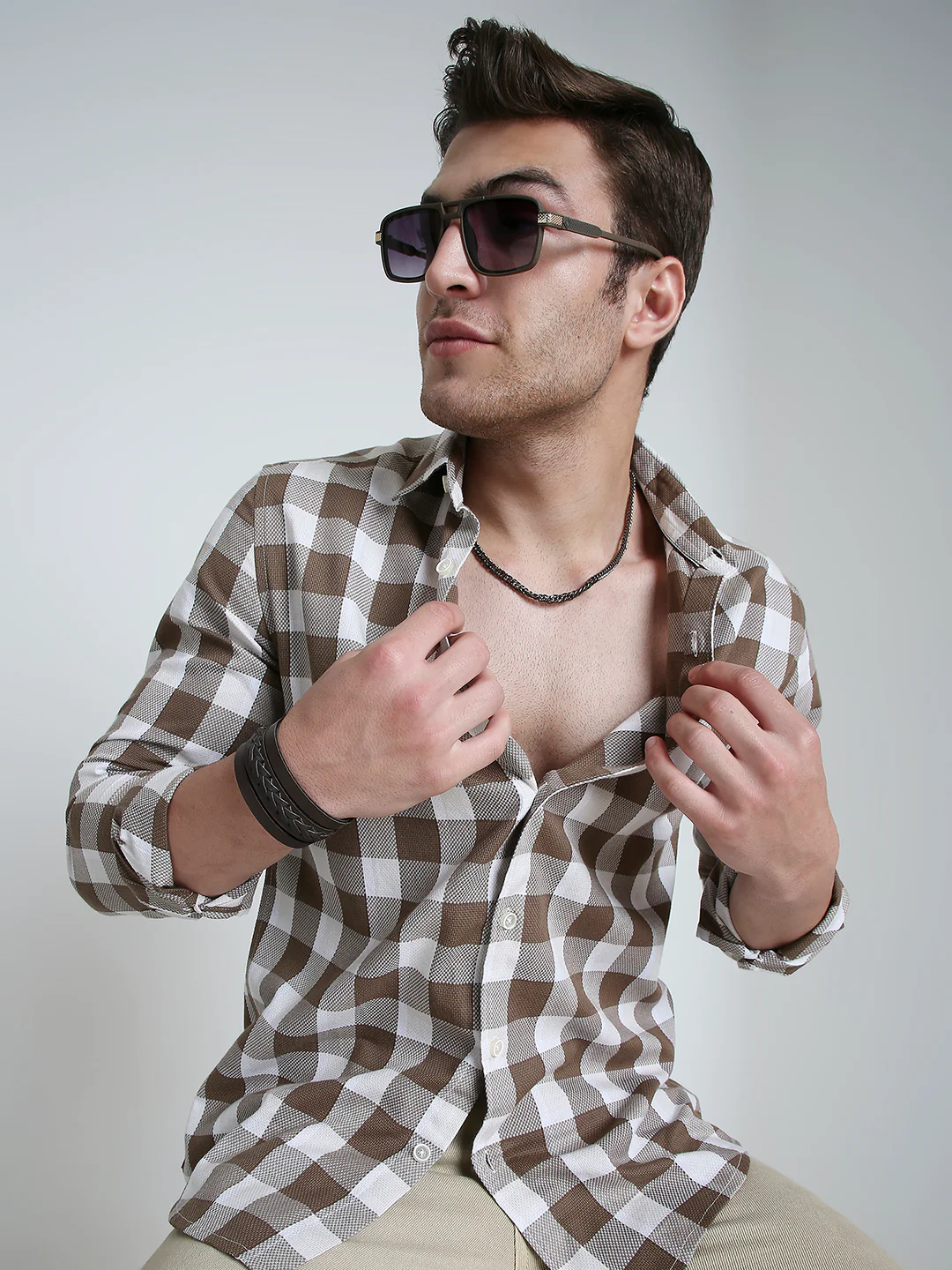 Mocha Brown & White Checkerboard Shirt - Image 2