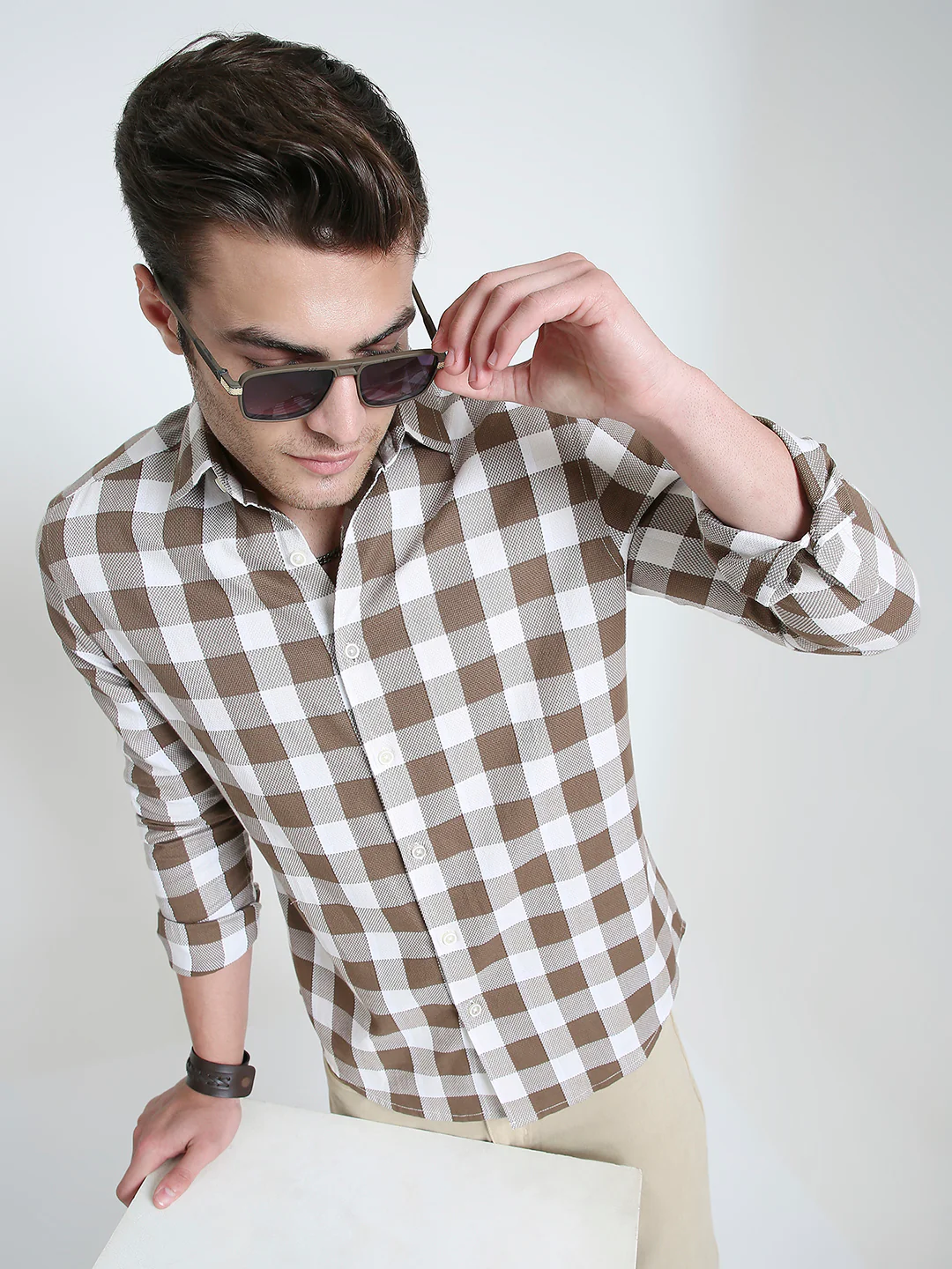 Mocha Brown & White Checkerboard Shirt - Image 4