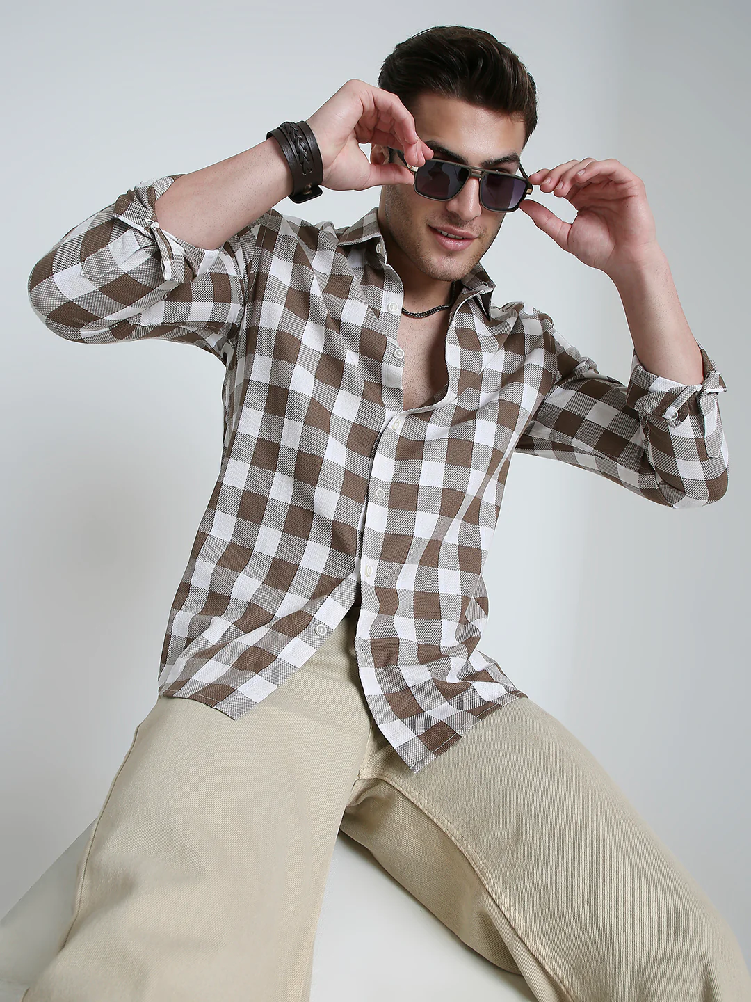 Mocha Brown & White Checkerboard Shirt - Image 8