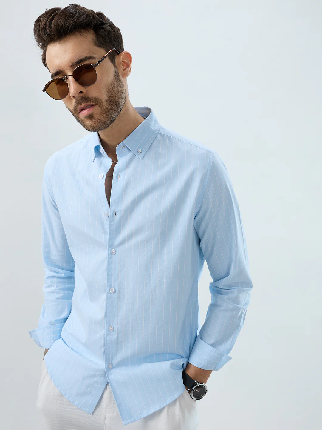 Modern Blues Refined Pinstripe Oxford Button-Down Business Shirt - Image 2
