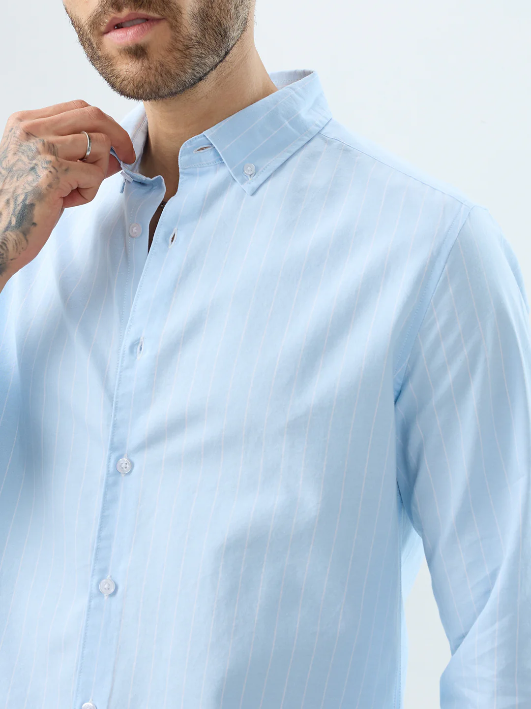Modern Blues Refined Pinstripe Oxford Button-Down Business Shirt - Image 3