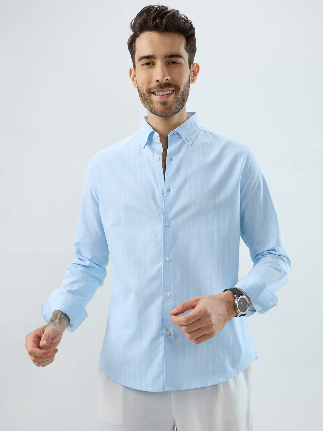 Modern Blues Refined Pinstripe Oxford Button-Down Business Shirt - Image 5
