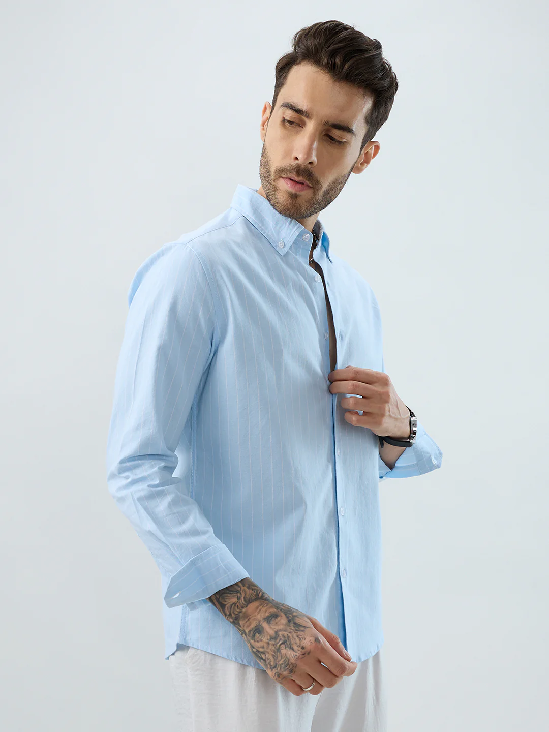 Modern Blues Refined Pinstripe Oxford Button-Down Business Shirt - Image 6