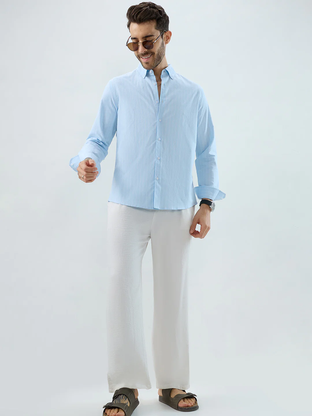 Modern Blues Refined Pinstripe Oxford Button-Down Business Shirt - Image 8
