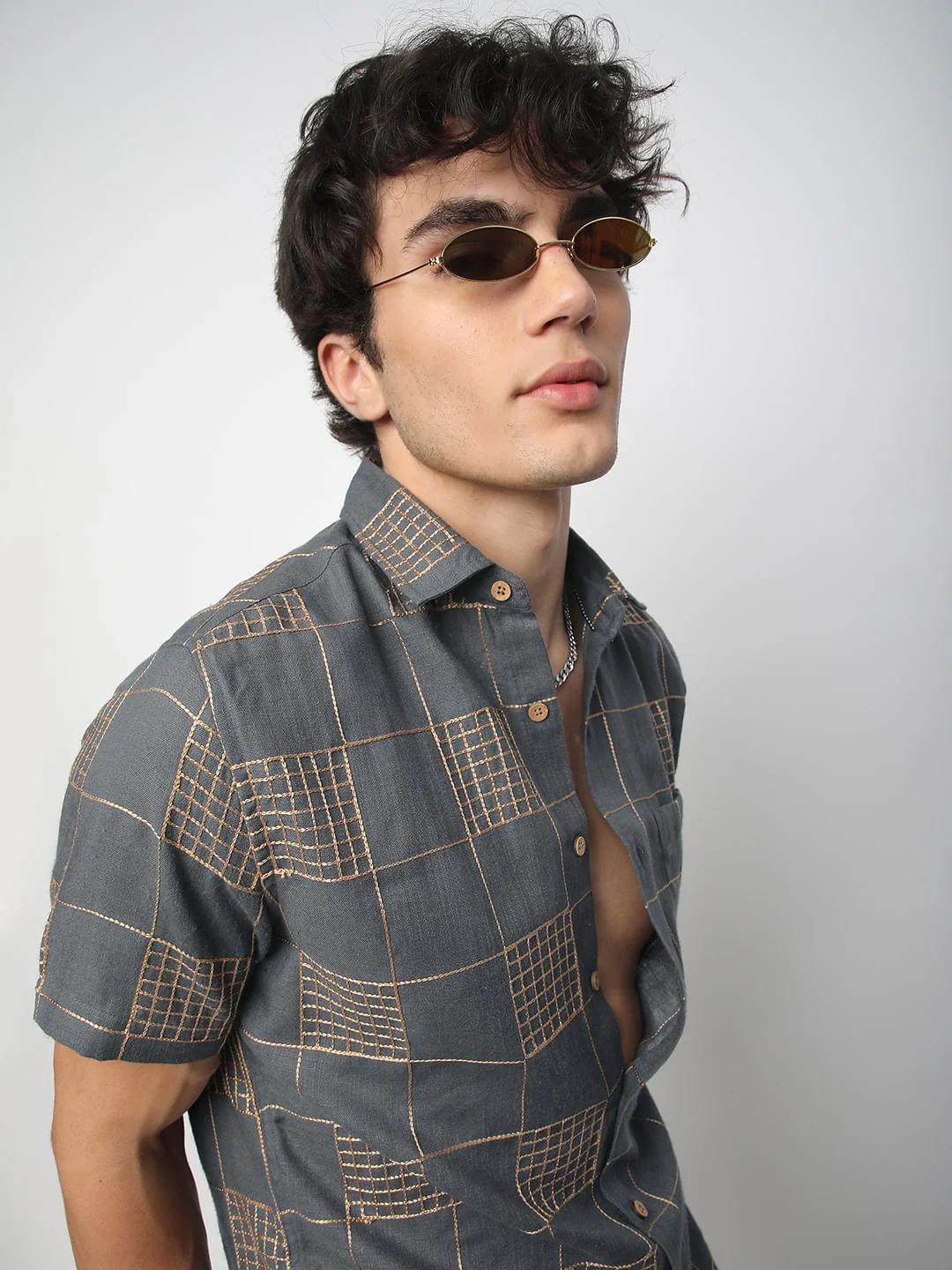 Modish Anchor Grey Square Embroidered Shirt - Image 4