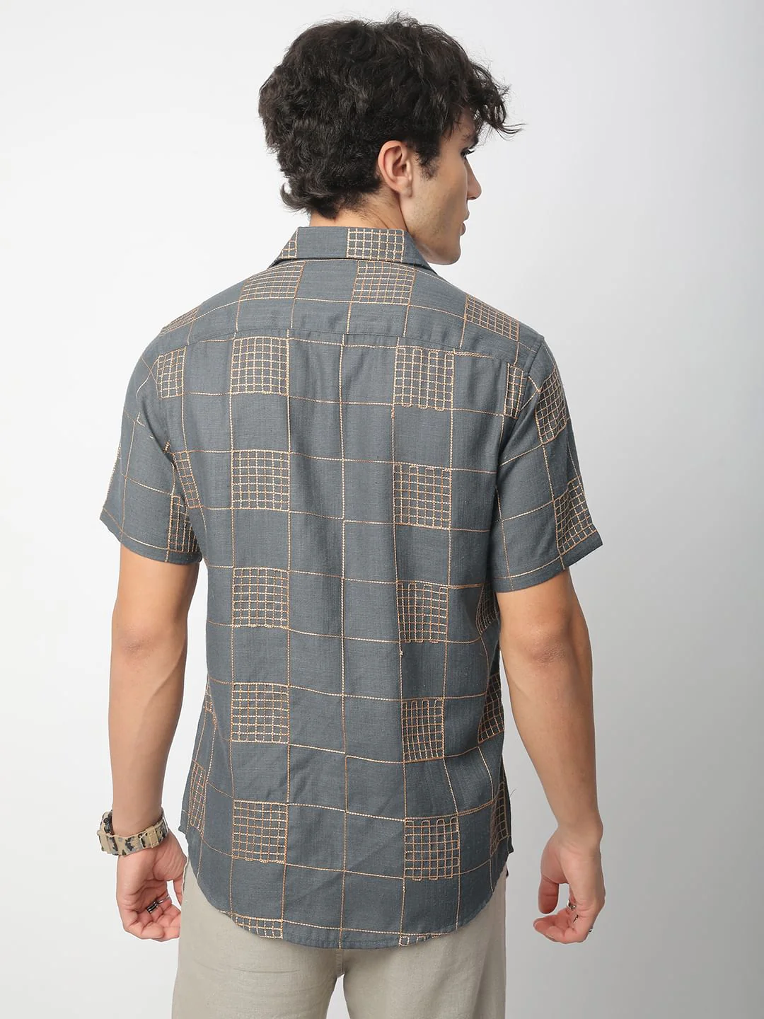 Modish Anchor Grey Square Embroidered Shirt - Image 7