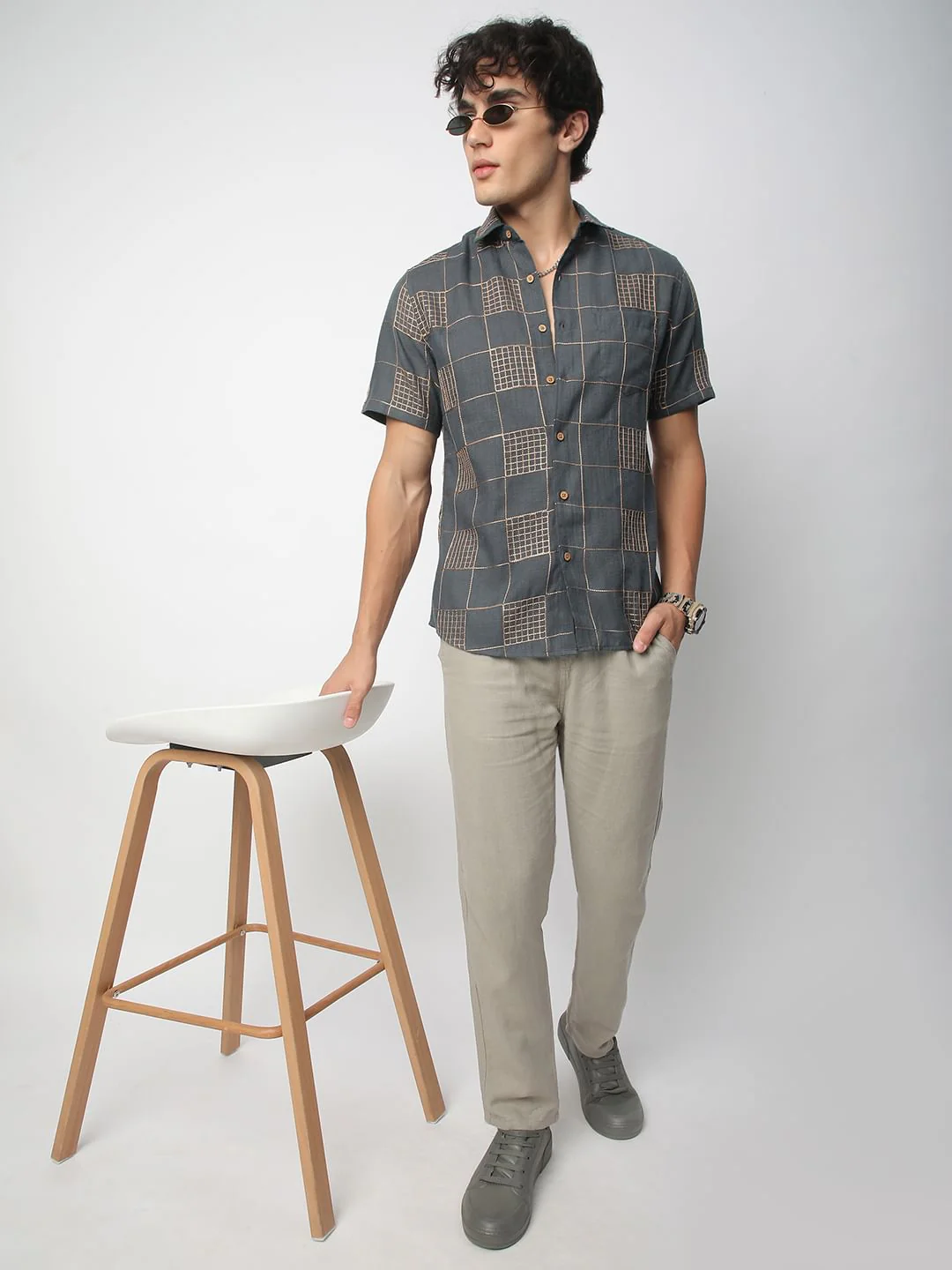 Modish Anchor Grey Square Embroidered Shirt - Image 8