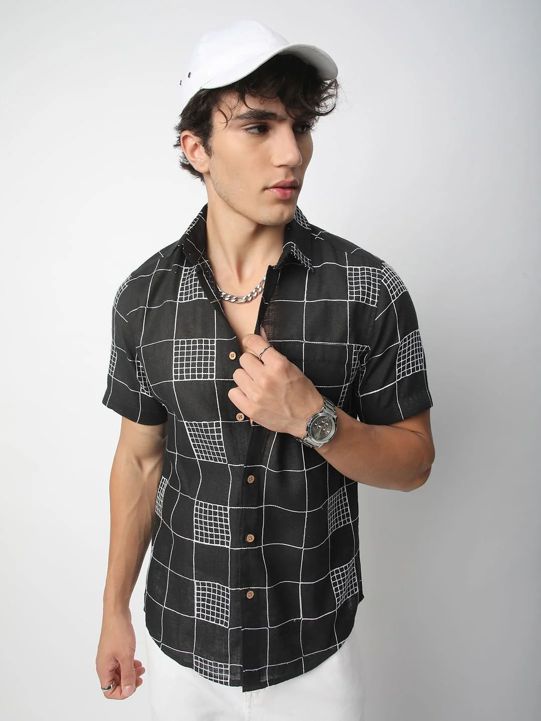 Modish Black Square Embroidered Shirt - Image 4
