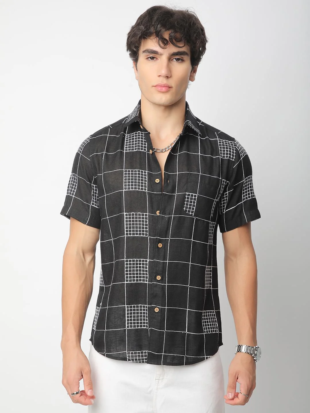 Modish Black Square Embroidered Shirt - Image 5